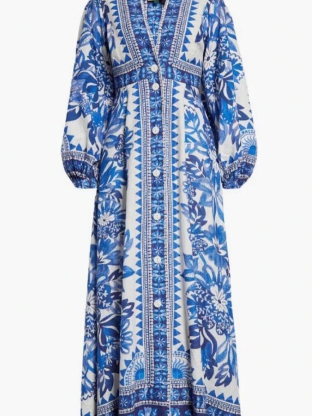 FARM Rio Flora Tapestry Maxi Dress NWT Size M Blue Off-White Linen - Picture 5 of 6